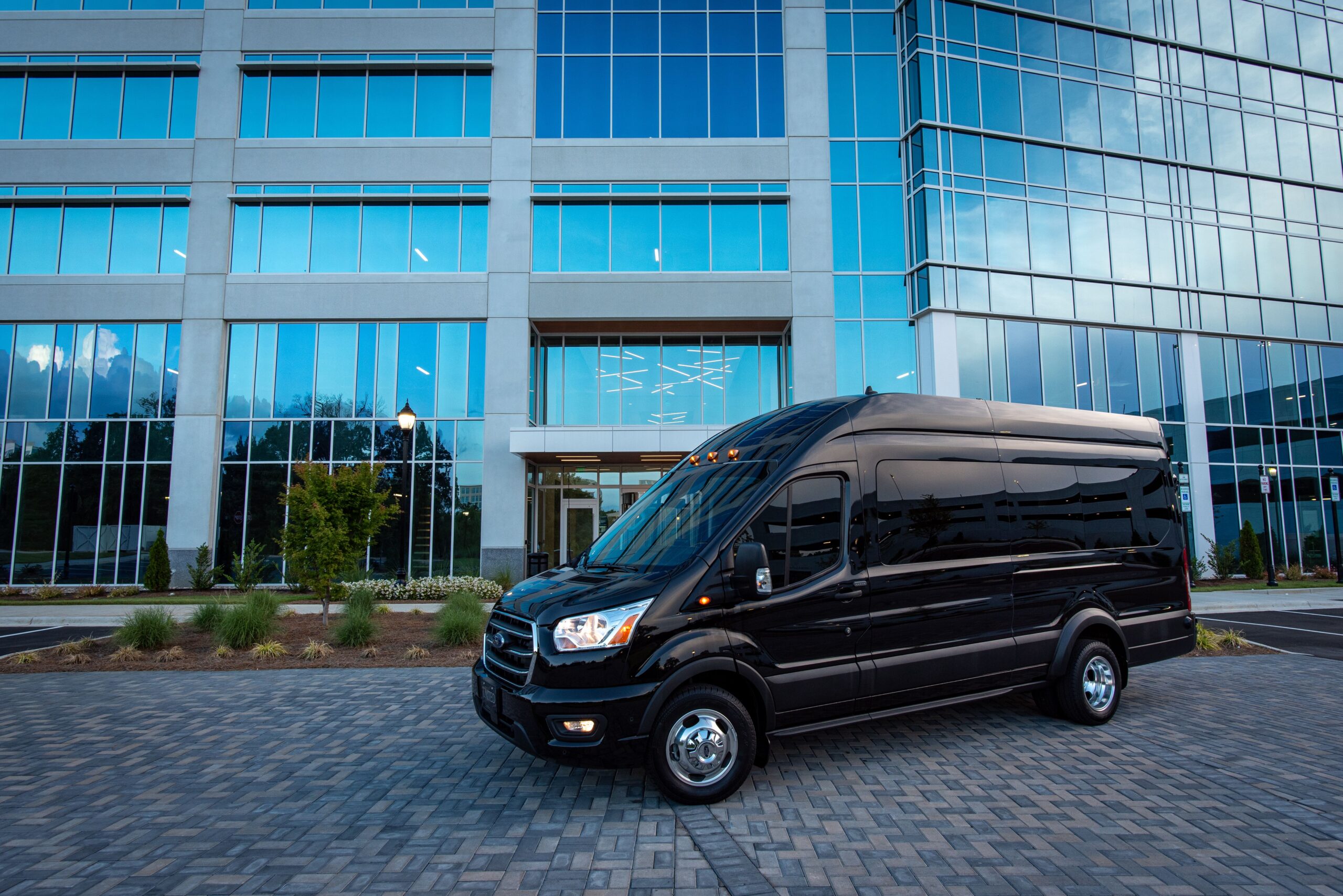 Rental van parked near a wedding reception venue in Greenville, SC